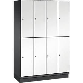 C+P Doppelstöckiger Spind Cambio, 4 Abteile, 8 Fächer, mit Sockel, B 1200 x T 525 x H 1980 mm, schwarzgrau/weiß
