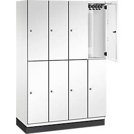 C+P Doppelstöckiger Spind Cambio, 4 Abteile, 8 Fächer, mit Sockel, B 1200 x T 525 x H 1980 mm, verkehrsweiß