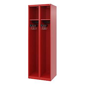C+P Feuerwehrspind Evolo, Modell EXPERT, 2 Abteile, B 600 x T 500 x H 1850 mm, Bodengleiter, feuerrot RAL 3000