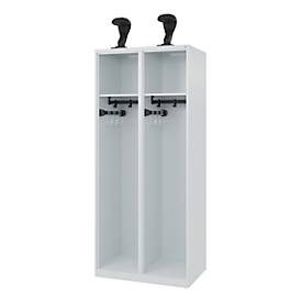 C+P Feuerwehrspind Evolo, Modell EXPERT, 2 Abteile, B 800 x T 500 x H 1850 mm, Bodengleiter, Helmhalter, lichtgrau RAL 7035