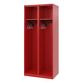 C+P Feuerwehrspind Evolo, Modell EXPERT, 2 Abteile, H 1850 x B 800 x T 500 mm, Bodengleiter, feuerrot RAL 3000