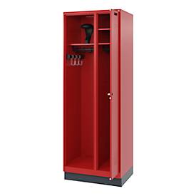 C+P Feuerwehrspind Evolo, Modell KOMBI, 2 Abteile, H 1950 x B 700 x T 500 mm, Sockel, feuerrot RAL 3000