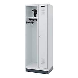 C+P Feuerwehrspind Evolo, Modell KOMBI, 2 Abteile, H 1950 x B 700 x T 500 mm, Sockel, lichtgrau RAL 7035