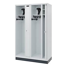 C+P Feuerwehrspind Evolo, Modell KOMBI, 4 Abteile, H 1950 x B 1200 x T 500 mm, Sockel, lichtgrau RAL 7035