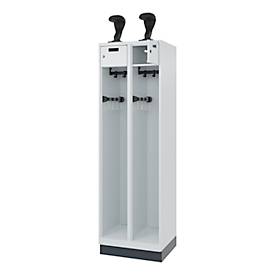 C+P Feuerwehrspind Evolo, Modell PRAKTUS, 2 Abteile, H 1950 x B 600 x T 500 mm, Sockel, lichtgrau RAL 7035