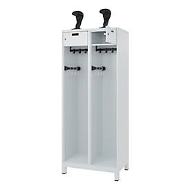 C+P Feuerwehrspind Evolo, Modell PRAKTUS, 2 Abteile, H 1950 x B 800 x T 500 mm, Füße, lichtgrau RAL 7035