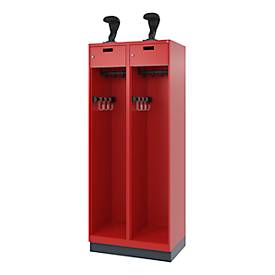 C+P Feuerwehrspind Evolo, Modell PRAKTUS, 2 Abteile, H 1950 x B 800 x T 500 mm, Sockel, feuerrot RAL 3000