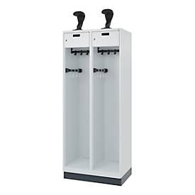 C+P Feuerwehrspind Evolo, Modell PRAKTUS, 2 Abteile, H 1950 x B 800 x T 500 mm, Sockel, lichtgrau RAL 7035