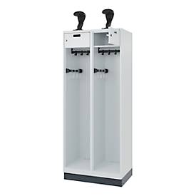 C+P Feuerwehrspind Evolo, Modell PRAKTUS, 2 Abteile, H 1950 x B 800 x T 500 mm, Sockel, lichtgrau RAL 7035