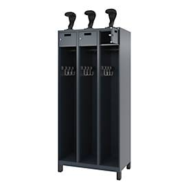 C+P Feuerwehrspind Evolo, Modell PRAKTUS, 3 Abteile, H 1950 x B 900 x T 500 mm, Füße, anthrazitgrau RAL 7016