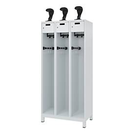 C+P Feuerwehrspind Evolo, Modell PRAKTUS, 3 Abteile, H 1950 x B 900 x T 500 mm, Füße, lichtgrau RAL 7035