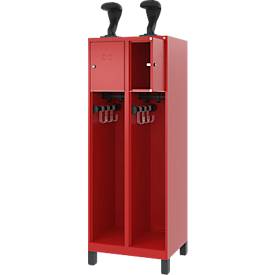 C+P Feuerwehrspind Evolo, Modell YOUNGSTER, 2 Abteile, H 1630 x B 600 x T 500 mm, Füße, feuerrot RAL 3000