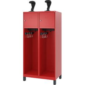 C+P Feuerwehrspind Evolo, Modell YOUNGSTER, 2 Abteile, H 1630 x B 800 x T 500 mm, Füße, feuerrot RAL 3000