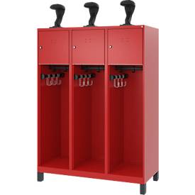 C+P Feuerwehrspind Evolo, Modell YOUNGSTER, 3 Abteile, H 1630 x B 1200 x T 500 mm, Füße, feuerrot RAL 3000