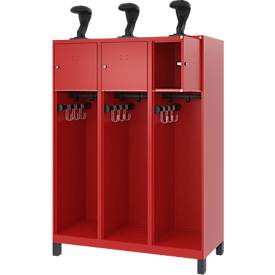 C+P Feuerwehrspind Evolo, Modell YOUNGSTER, 3 Abteile, H 1630 x B 1200 x T 500 mm, Füße, feuerrot RAL 3000