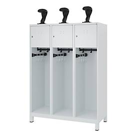 C+P Feuerwehrspind Evolo, Modell YOUNGSTER, 3 Abteile, H 1630 x B 1200 x T 500 mm, Füße, lichtgrau RAL 7035