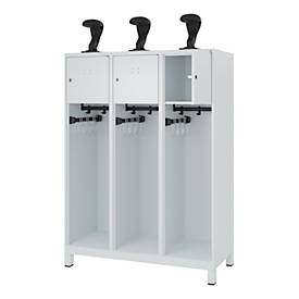 C+P Feuerwehrspind Evolo, Modell YOUNGSTER, 3 Abteile, H 1630 x B 1200 x T 500 mm, Füße, lichtgrau RAL 7035