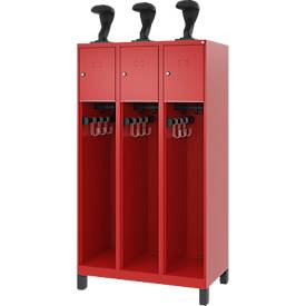 C+P Feuerwehrspind Evolo, Modell YOUNGSTER, 3 Abteile, H 1630 x B 900 x T 500 mm, Füße, feuerrot RAL 3000
