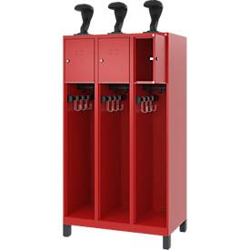 C+P Feuerwehrspind Evolo, Modell YOUNGSTER, 3 Abteile, H 1630 x B 900 x T 500 mm, Füße, feuerrot RAL 3000