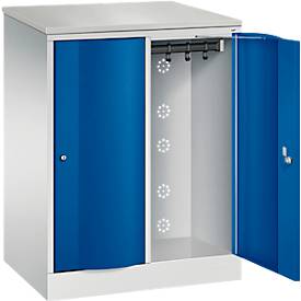 C+P Garderobenschrank Resisto, 2 Abteile, 2 Fächer, B 772 x T 540 x H 1077 mm, Lichtgrau/Enzianblau