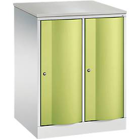 C+P Garderobenschrank Resisto, 2 Abteile, 2 Fächer, B 772 x T 640 x H 1077 mm, Lichtgrau/Clowngrün