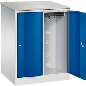 C+P Garderobenschrank Resisto, 2 Abteile, 2 Fächer, B 772 x T 640 x H 1077 mm, Lichtgrau/Enzianblau