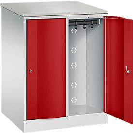 C+P Garderobenschrank Resisto, 2 Abteile, 2 Fächer, B 772 x T 640 x H 1077 mm, Lichtgrau/Rubinrot