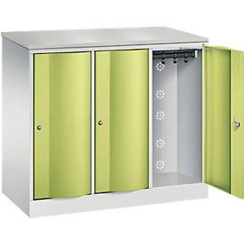 C+P Garderobenschrank Resisto, 3 Abteile, 3 Fächer, B 1148 x T 540 x H 1077 mm, Lichtgrau/Clowngrün