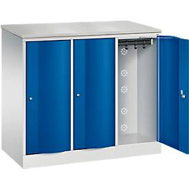 C+P Garderobenschrank Resisto, 3 Abteile, 3 Fächer, B 1148 x T 540 x H 1077 mm, Lichtgrau/Enzianblau