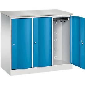 C+P Garderobenschrank Resisto, 3 Abteile, 3 Fächer, B 1148 x T 540 x H 1077 mm, Lichtgrau/Lichtblau