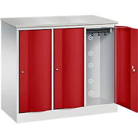 C+P Garderobenschrank Resisto, 3 Abteile, 3 Fächer, B 1148 x T 540 x H 1077 mm, Lichtgrau/Rubinrot