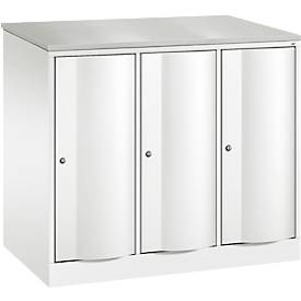 C+P Garderobenschrank Resisto, 3 Abteile, 3 Fächer, B 1148 x T 640 x H 1077 mm, Verkehrsweiß