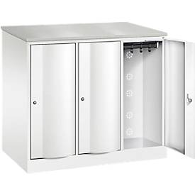 C+P Garderobenschrank Resisto, 3 Abteile, 3 Fächer, B 1148 x T 640 x H 1077 mm, Verkehrsweiß