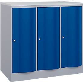 C+P Garderobenschrank Resisto, 3 Abteile, 3 Fächer, B 1148 x T 640 x H 1077 mm, Weißalu/Enzianblau