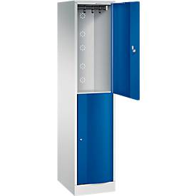C+P Garderobenspind Resisto, 1 Abteil, 2 Fächer, B 396 x T 540 x H 1950 mm, Lichtgrau/Enzianblau