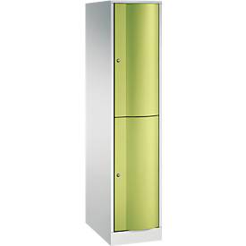 C+P Garderobenspind Resisto, 1 Abteil, 2 Fächer, B 396 x T 640 x H 1950 mm, Lichtgrau/Clowngrün