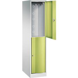 C+P Garderobenspind Resisto, 1 Abteil, 2 Fächer, B 396 x T 640 x H 1950 mm, Lichtgrau/Clowngrün