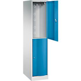 C+P Garderobenspind Resisto, 1 Abteil, 2 Fächer, B 396 x T 640 x H 1950 mm, Lichtgrau/Clowngrün
