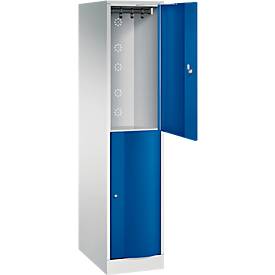 C+P Garderobenspind Resisto, 1 Abteil, 2 Fächer, B 396 x T 640 x H 1950 mm, Lichtgrau/Enzianblau