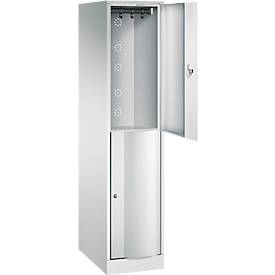 C+P Garderobenspind Resisto, 1 Abteil, 2 Fächer, B 396 x T 640 x H 1950 mm, Lichtgrau/Lichtgrau