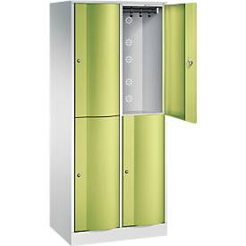 C+P Garderobenspind Resisto, 2 Abteile, 4 Fächer, B 772 x T 540 x H 1950 mm, Lichtgrau/Clowngrün