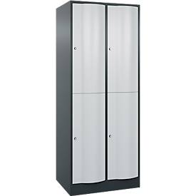 C+P Garderobenspind Resisto, 2 Abteile, 4 Fächer, B 772 x T 640 x H 1950 mm, Anthrazitgrau/Lichtgrau