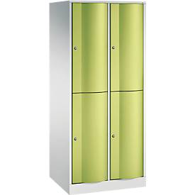 C+P Garderobenspind Resisto, 2 Abteile, 4 Fächer, B 772 x T 640 x H 1950 mm, Lichtgrau/Clowngrün