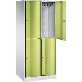 C+P Garderobenspind Resisto, 2 Abteile, 4 Fächer, B 772 x T 640 x H 1950 mm, Lichtgrau/Clowngrün
