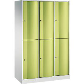 C+P Garderobenspind Resisto, 3 Abteile, 6 Fächer, B 1148 x T 540 x H 1950 mm, Lichtgrau/Clowngrün