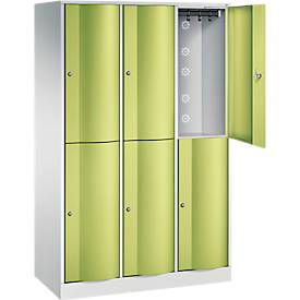 C+P Garderobenspind Resisto, 3 Abteile, 6 Fächer, B 1148 x T 540 x H 1950 mm, Lichtgrau/Clowngrün