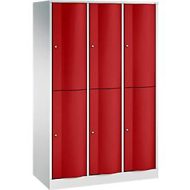C+P Garderobenspind Resisto, 3 Abteile, 6 Fächer, B 1148 x T 540 x H 1950 mm, Lichtgrau/Rubinrot