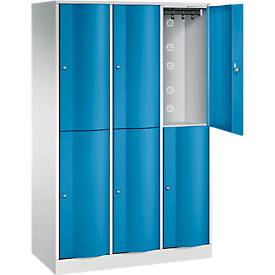 C+P Garderobenspind Resisto, 3 Abteile, 6 Fächer, B 1148 x T 540 x H 1950 mm, Lichtgrau/Rubinrot