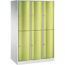 C+P Garderobenspind Resisto, 3 Abteile, 6 Fächer, B 1148 x T 640 x H 1950 mm, Lichtgrau/Clowngrün