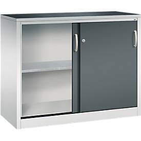 C + P gereedschapskast met schuifdeuren Acurado, B 1200 x D 500 x H 1000 mm, draagvermogen per legplank 110 kg, staal, lichtgrijs/antracietgrijs